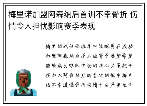 梅里诺加盟阿森纳后首训不幸骨折 伤情令人担忧影响赛季表现